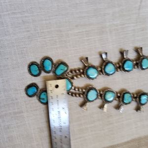 VTG Estate Native American Squash blossom Navajo Turquoise Necklace .925 SS